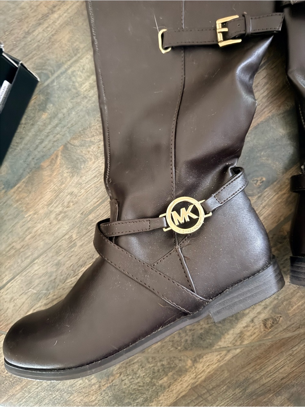 Michael Kors Girls' Dark Brown Riding Boots with Gold MK Accent